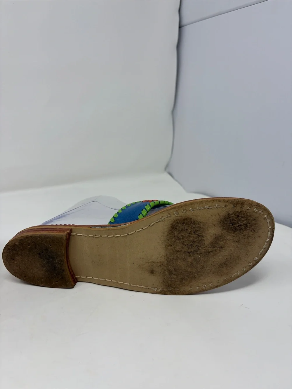 Jack Rogers Blue Leather Flower Toe-Post Sandals Size 7 Excellent Condition